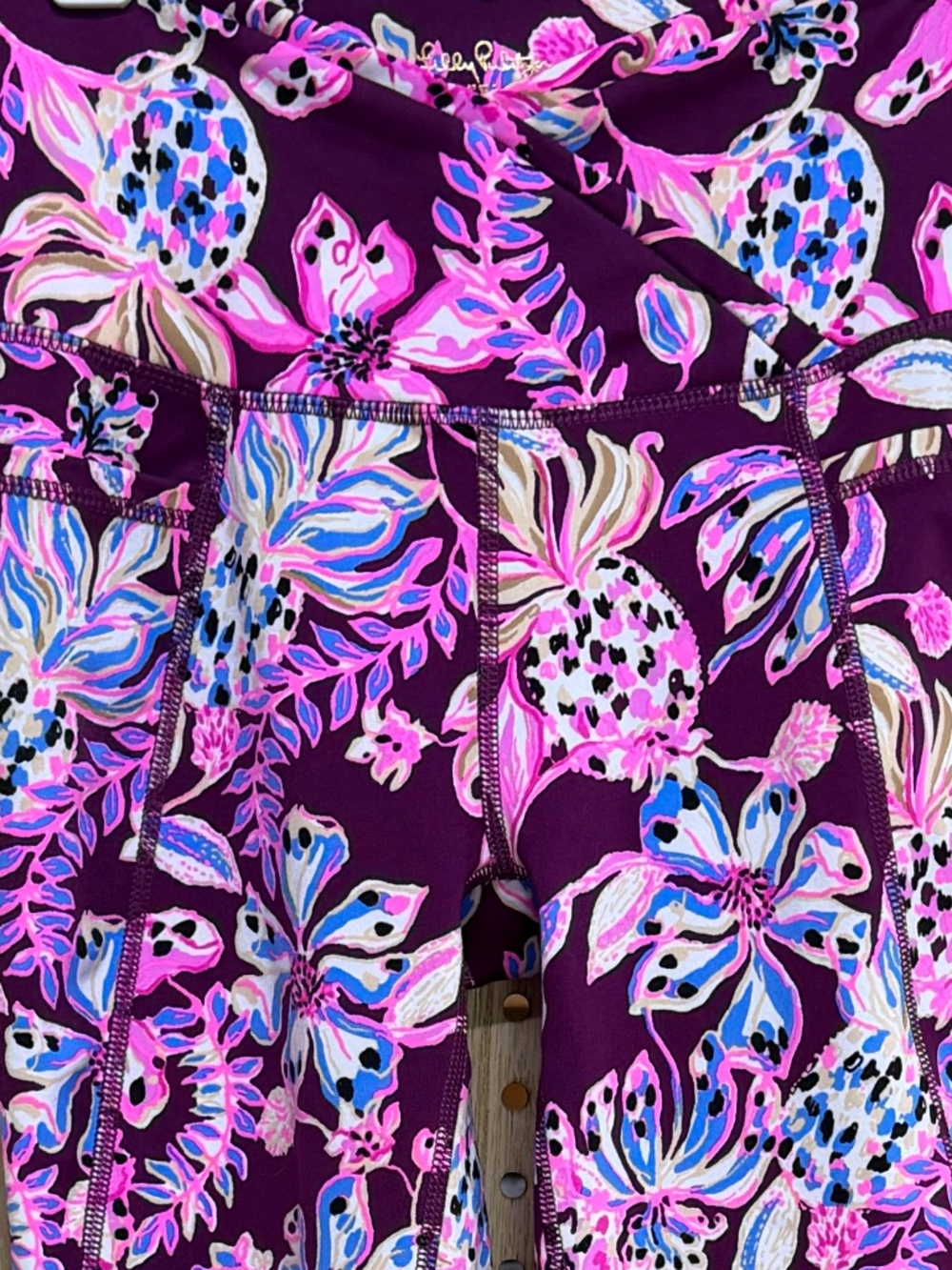 Lilly Pulitzer Luxletic Cross Waist Floral Leggings XS Pink Purple